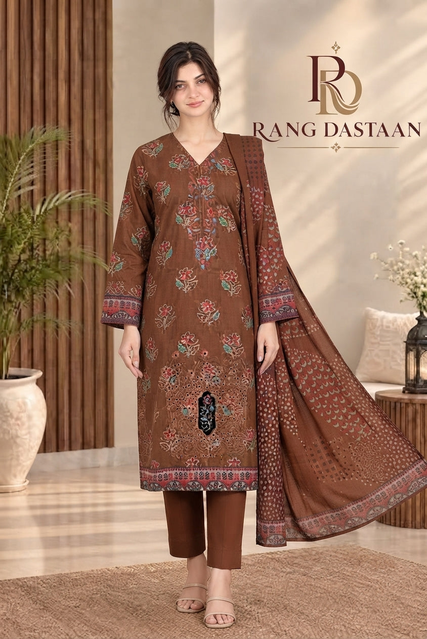 3 PIECE - EMBROIDERED DHANAK SUIT