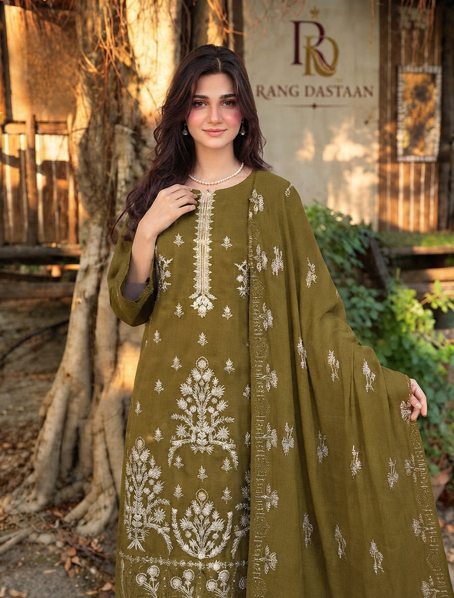 CRYSTAL DHANAK HEAVY EMBROIDERED 3PC SUIT