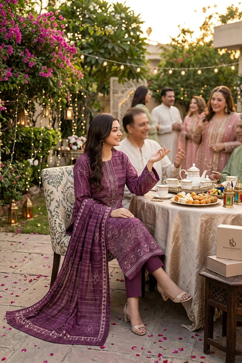CRYSTAL DHANAK HEAVY EMBROIDERED 3PC SUIT
