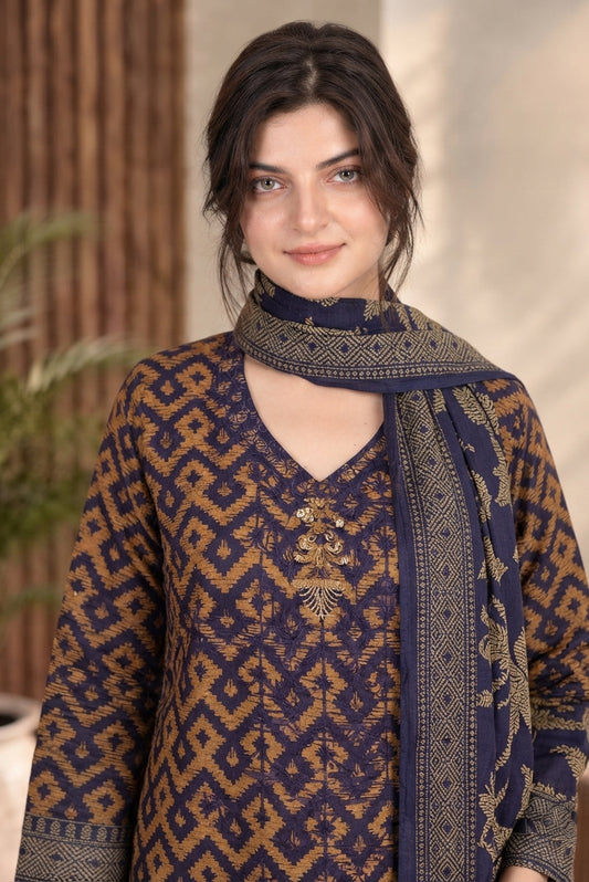 3 PIECE - EMBROIDERED DHANAK SUIT