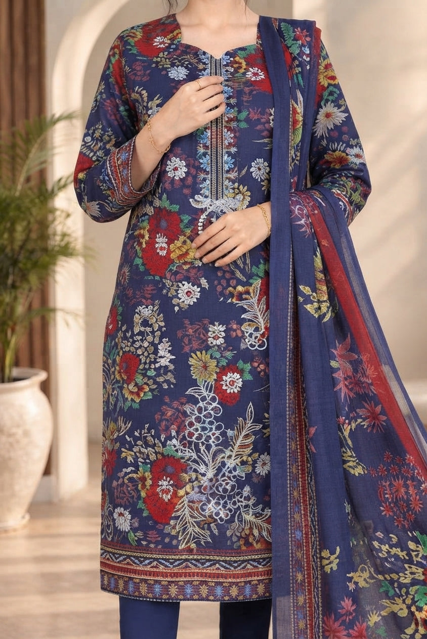 3 PIECE - EMBROIDERED DHANAK SUIT