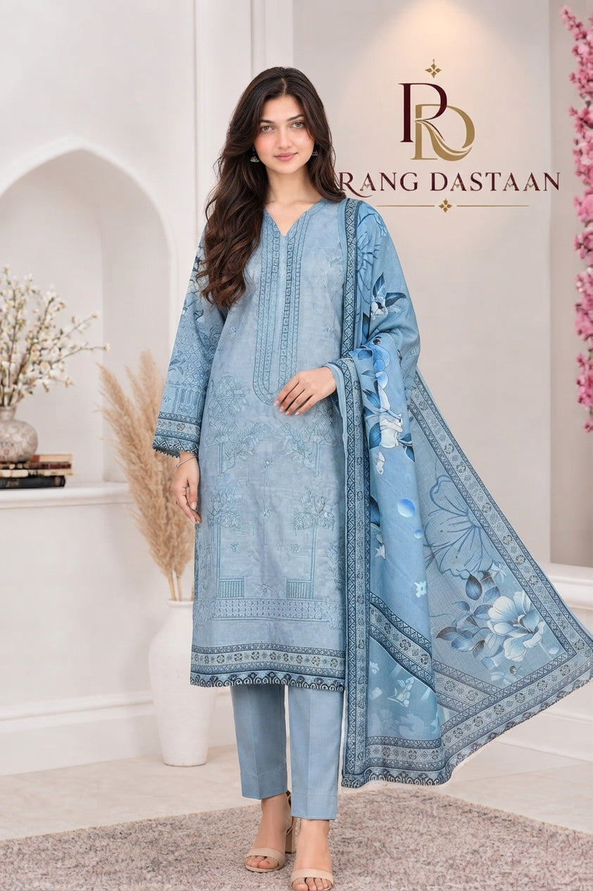 3 PIECE - EMBROIDERED LIGHT KHADDAR SUIT