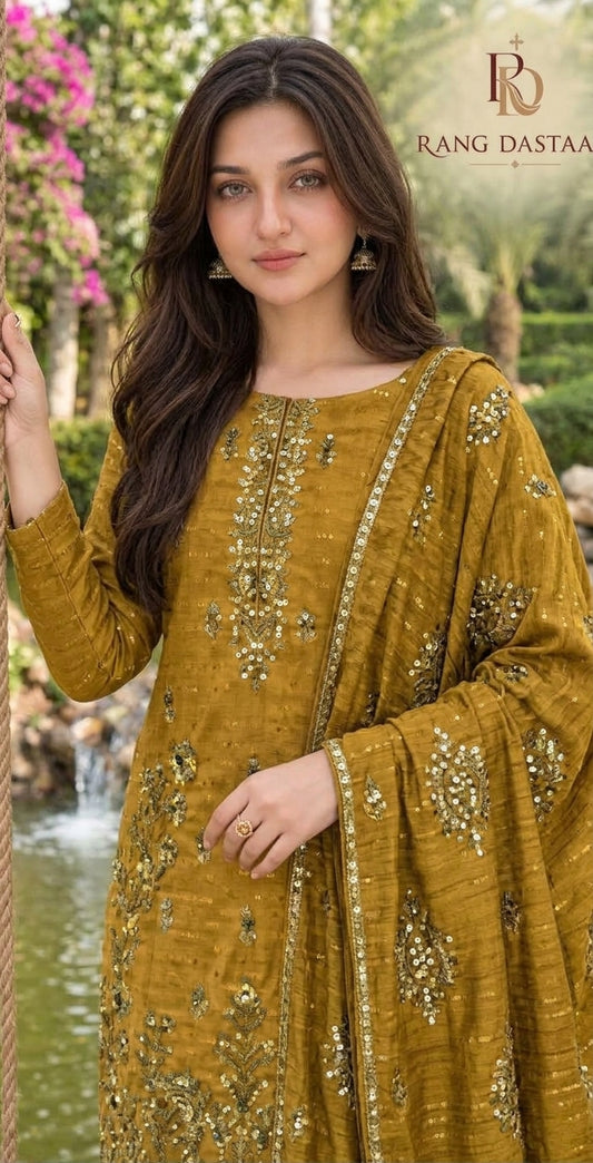 CRYSTAL DHANAK HEAVY EMBROIDERED 3PC SUIT