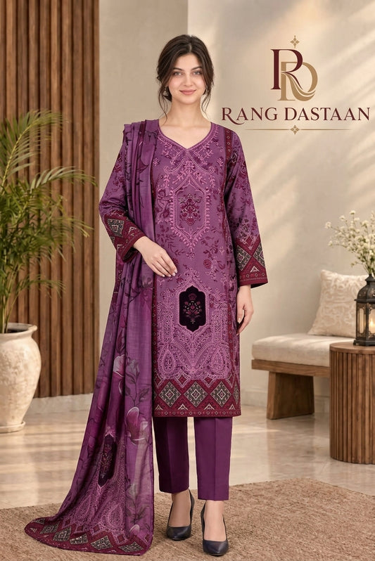 3 PIECE - EMBROIDERED DHANAK SUIT