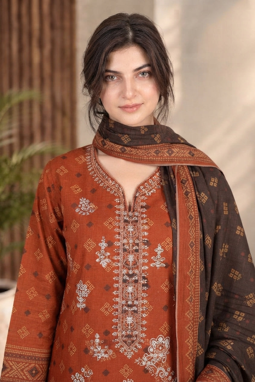 3 PIECE - EMBROIDERED DHANAK SUIT