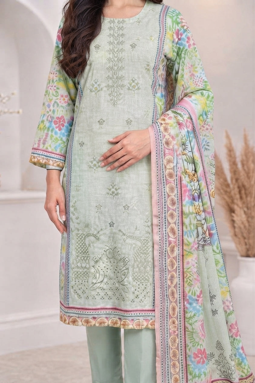 3 PIECE - EMBROIDERED LIGHT KHADDAR SUIT