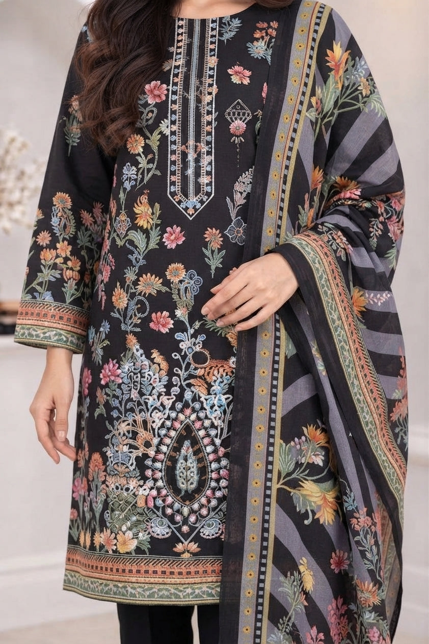 3 PIECE - EMBROIDERED LIGHT KHADDAR SUIT