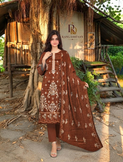 CRYSTAL DHANAK HEAVY EMBROIDERED 3PC SUIT