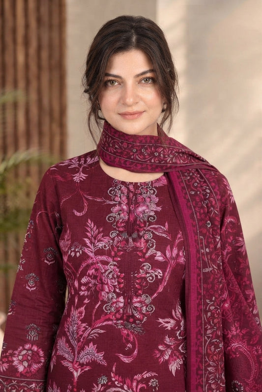 3 PIECE - EMBROIDERED DHANAK SUIT