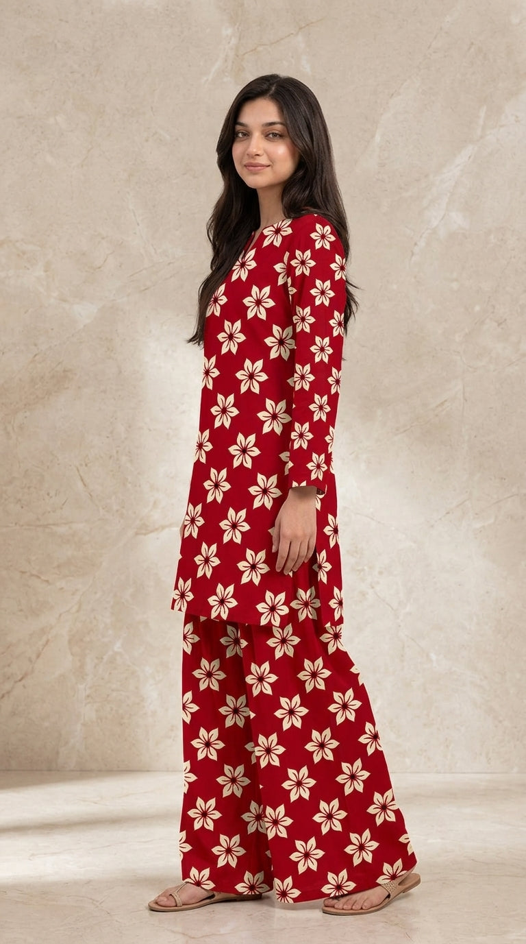 Ruby Blossom — Printed Khaddar 2-Piece Unstitched Suit