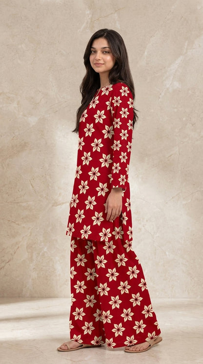 Ruby Blossom — Printed Khaddar 2-Piece Unstitched Suit
