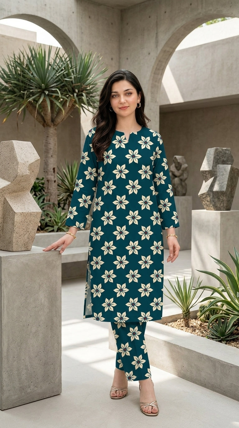 Teal Petal — Printed Lawn 2-Piece Suit