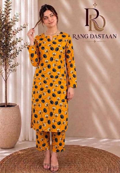Mustard Yellow — Printed Khaddar 2-Piece Unstitched Suit