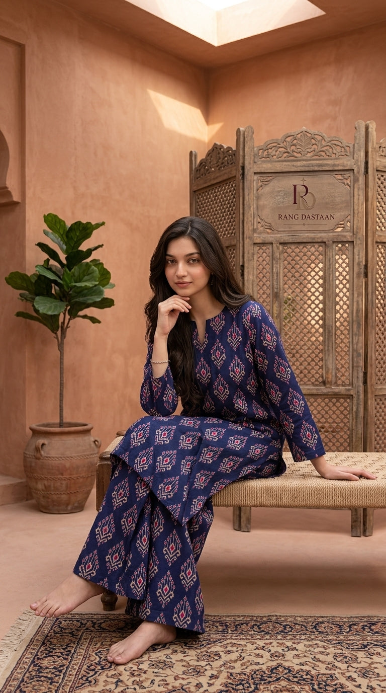 Royal Geometric — Printed Khaddar 2-Piece Suit