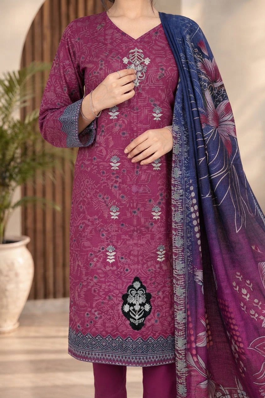 3 PIECE - EMBROIDERED DHANAK SUIT