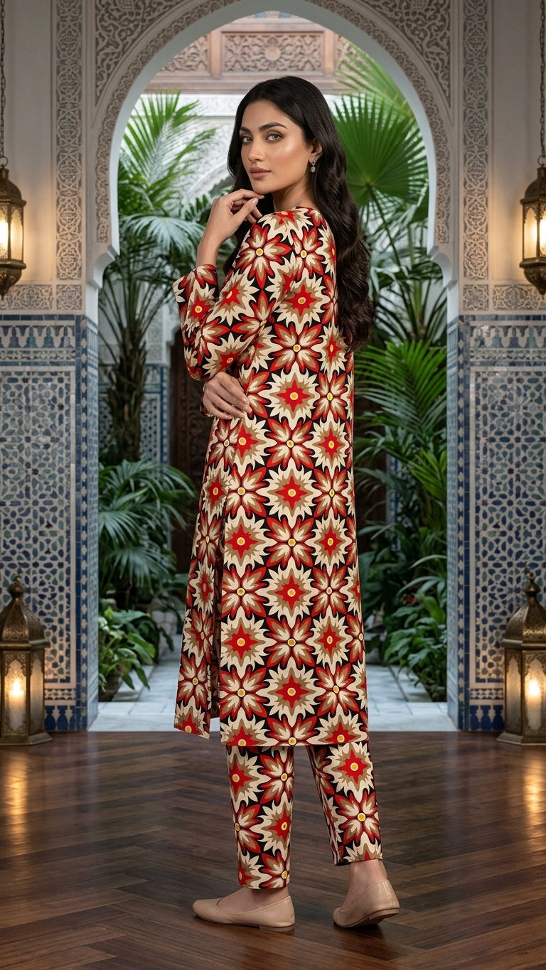Crimson Bloom — Printed Lawn 2-Piece Unstitched Suit