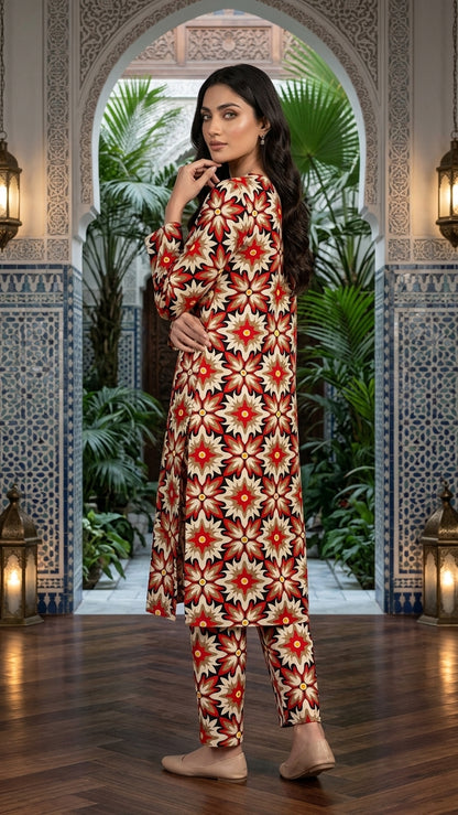 Crimson Bloom — Printed Lawn 2-Piece Unstitched Suit