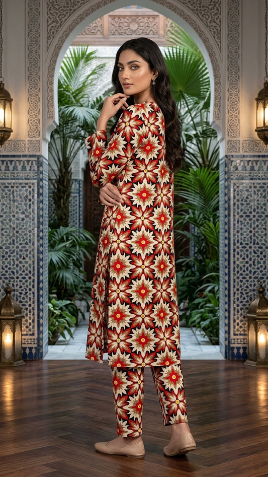Crimson Bloom — Printed Lawn 2-Piece Unstitched Suit