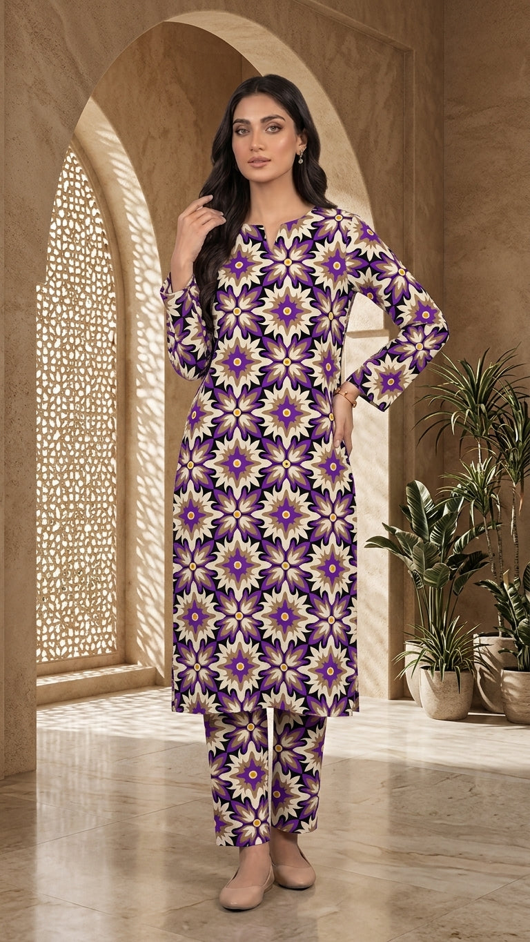 Royal Purple Bloom — Printed Lawn 2-Piece Unstitched Suit