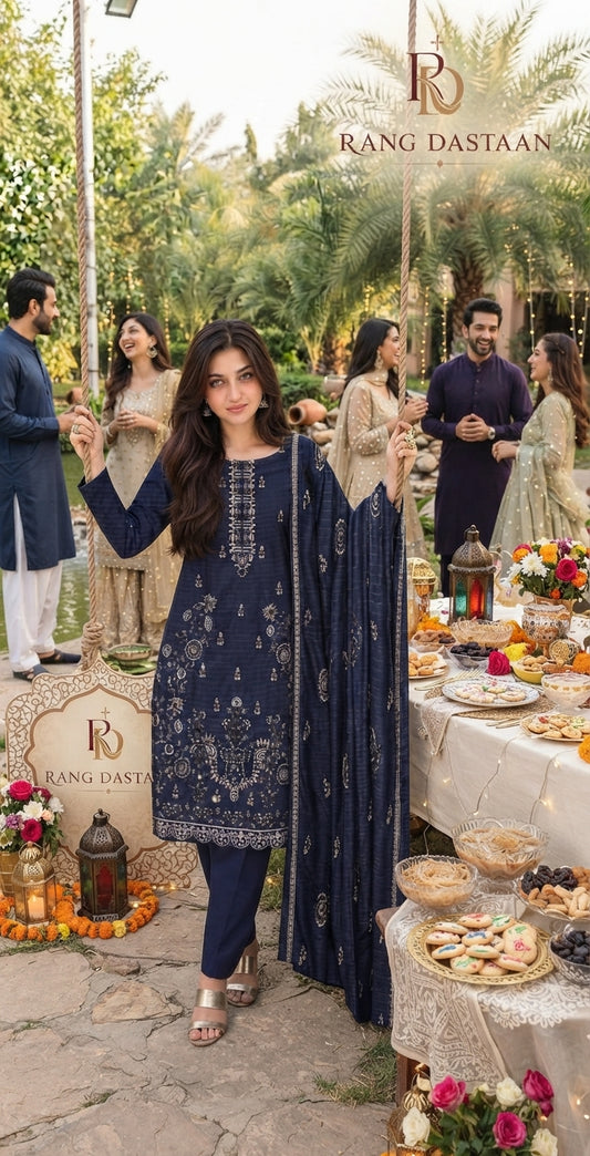 CRYSTAL DHANAK HEAVY EMBROIDERED 3PC SUIT