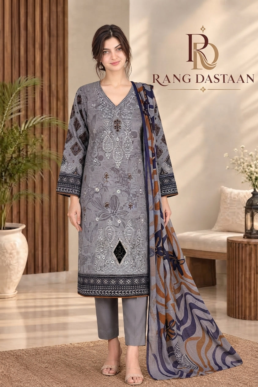 3 PIECE - EMBROIDERED DHANAK SUIT
