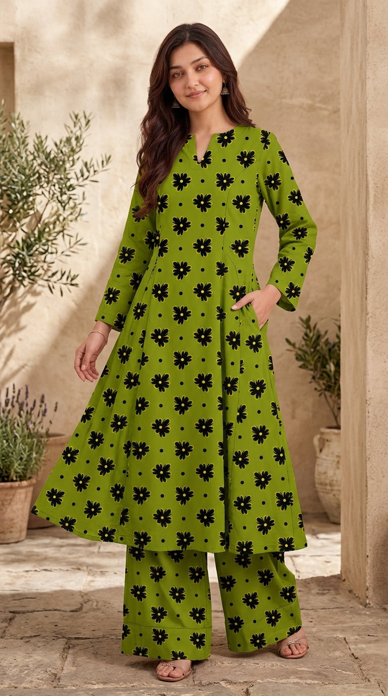 Lime Noir — Printed Khaddar 2-Piece Unstitched Suit