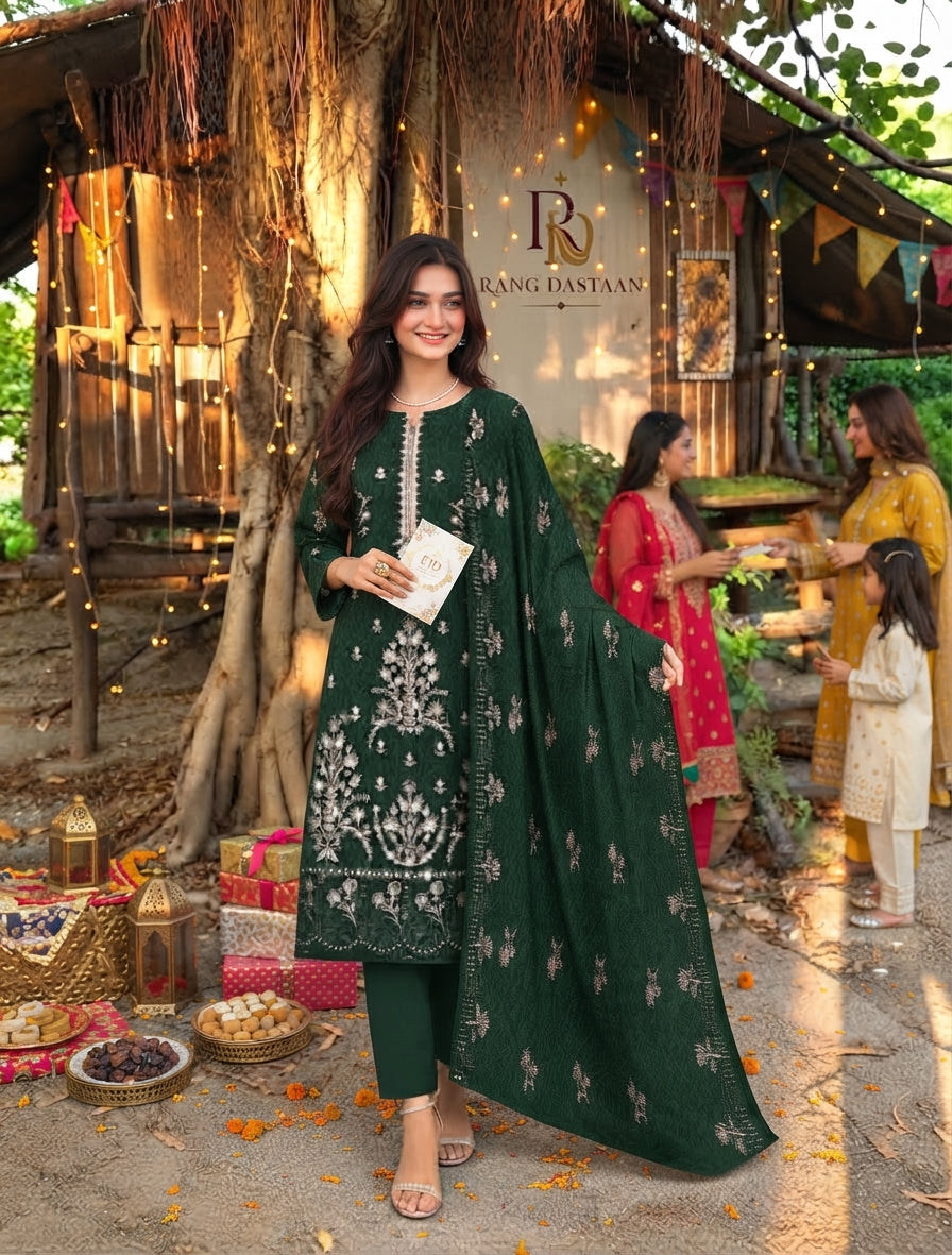 CRYSTAL DHANAK HEAVY EMBROIDERED 3PC SUIT
