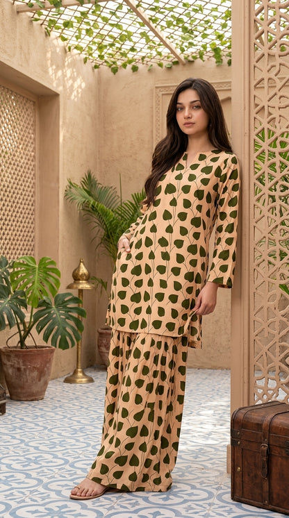 Olive Vine — Printed Khaddar 2-Piece Unstitched Suit