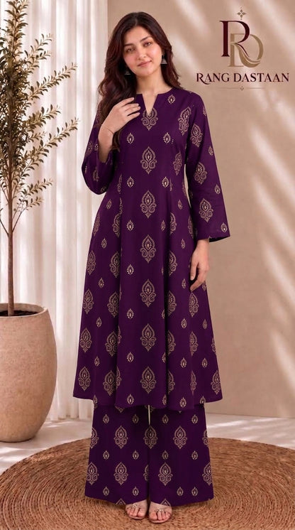 Royal Plum — Printed Khaddar 2-Piece Unstitched Suit