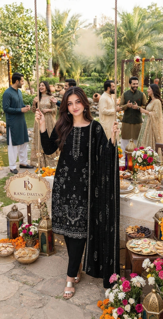 CRYSTAL DHANAK HEAVY EMBROIDERED 3PC SUIT