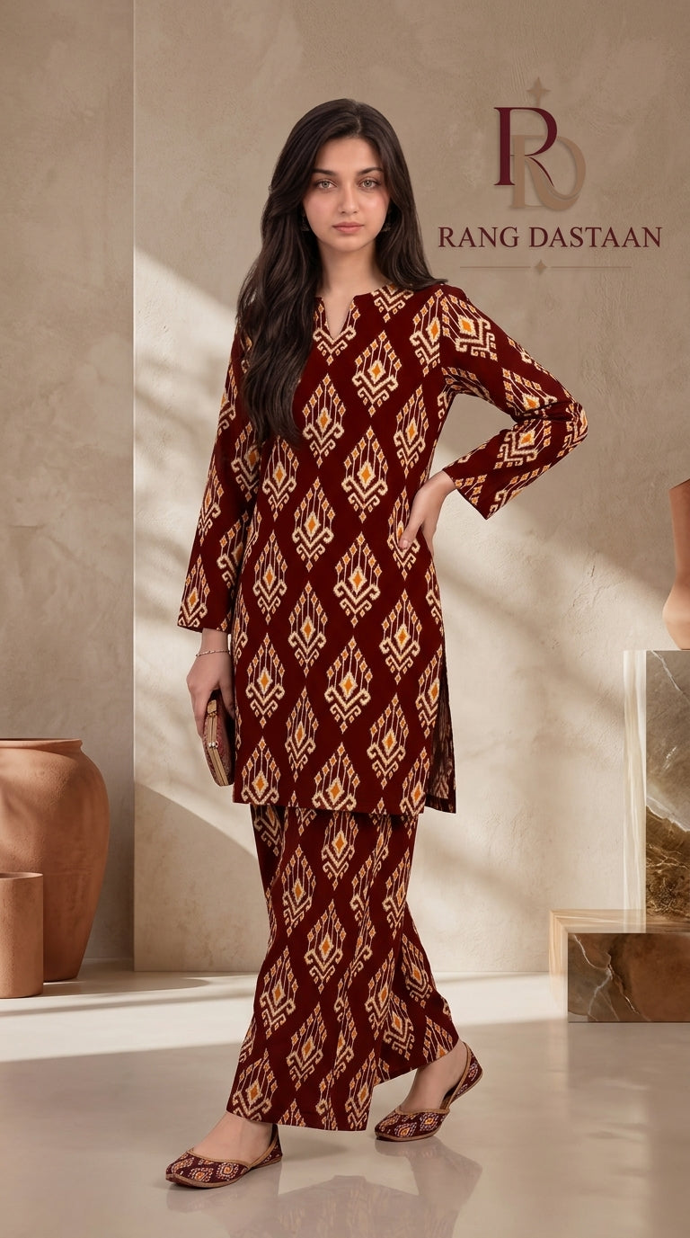 Maroon Heritage — Printed Khaddar 2-Piece Unstitched Suit