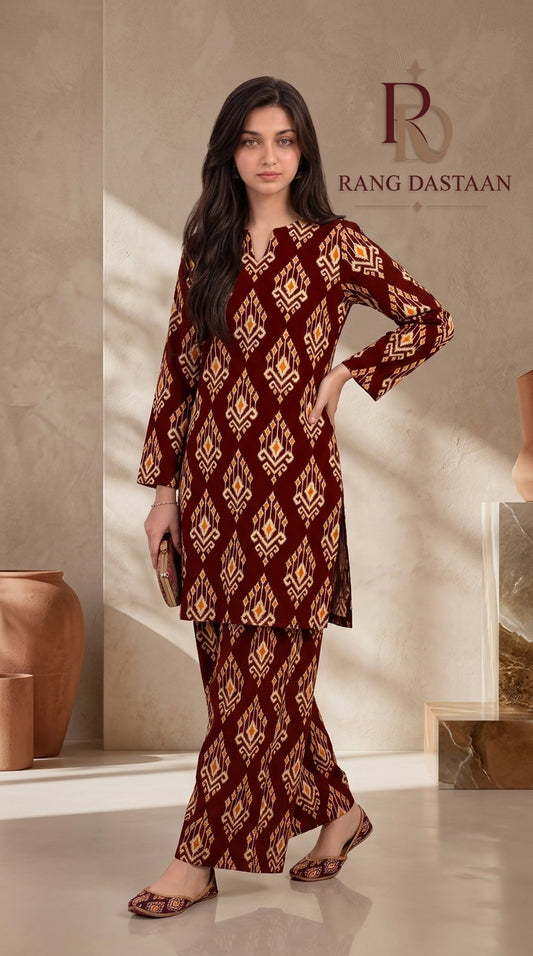Maroon Heritage — Printed Khaddar 2-Piece Unstitched Suit