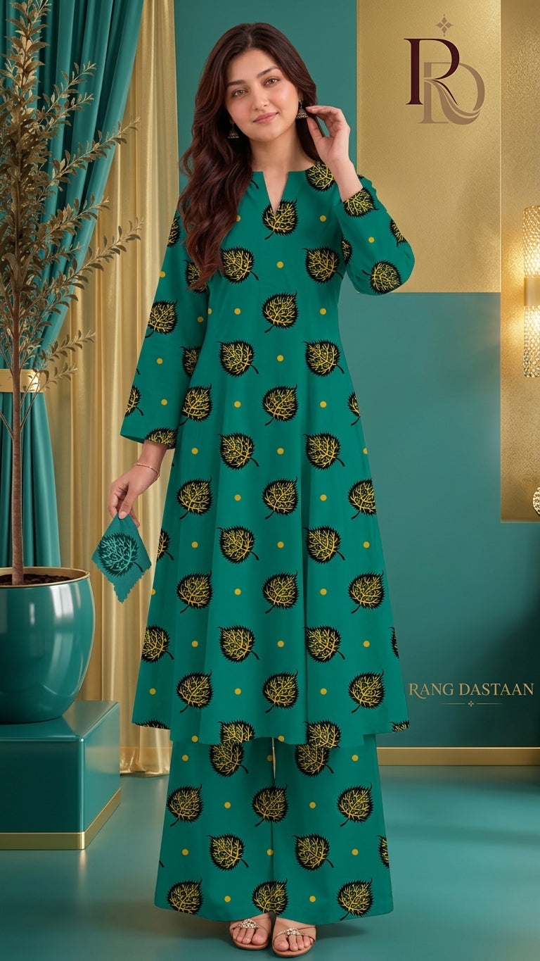 Emerald Gold Tree — Printed Khaddar 2-Piece Unstitched Suit
