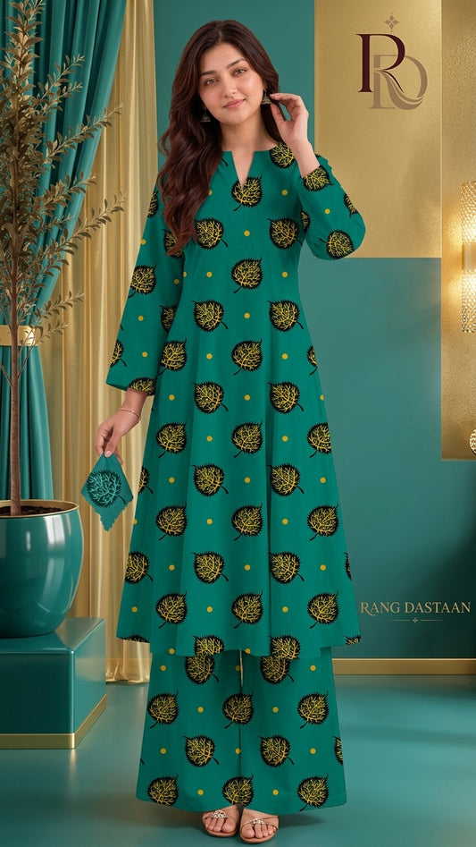 Emerald Gold Tree — Printed Khaddar 2-Piece Unstitched Suit