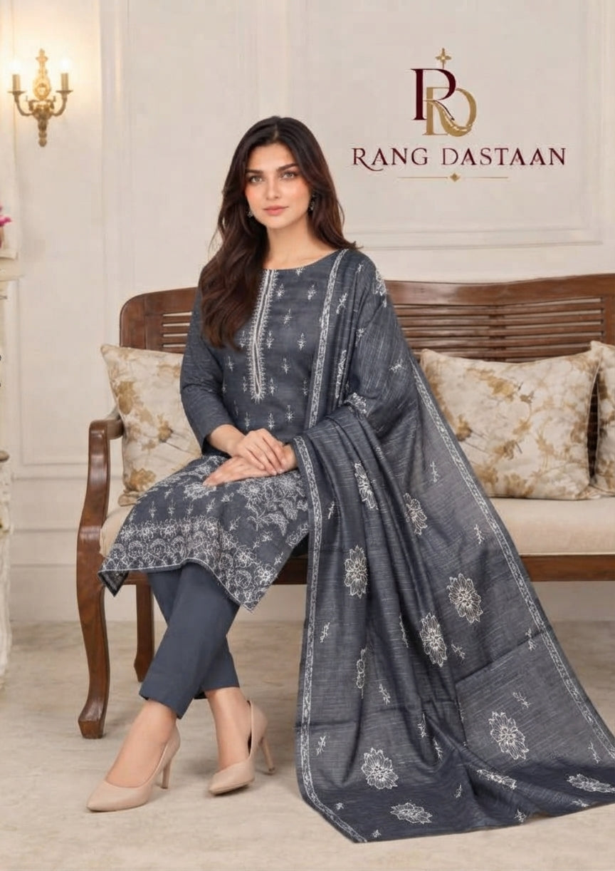 CRYSTAL DHANAK HEAVY EMBROIDERED 3PC SUIT