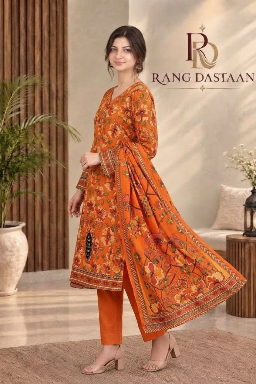 3 PIECE - EMBROIDERED DHANAK SUIT