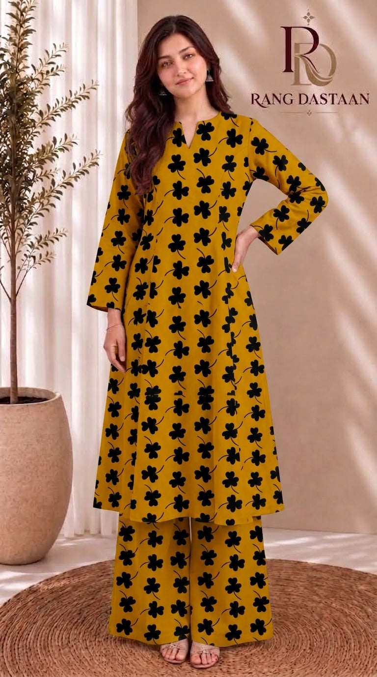 Sunflower Glow — Printed Khaddar 2-Piece Unstitched Suit