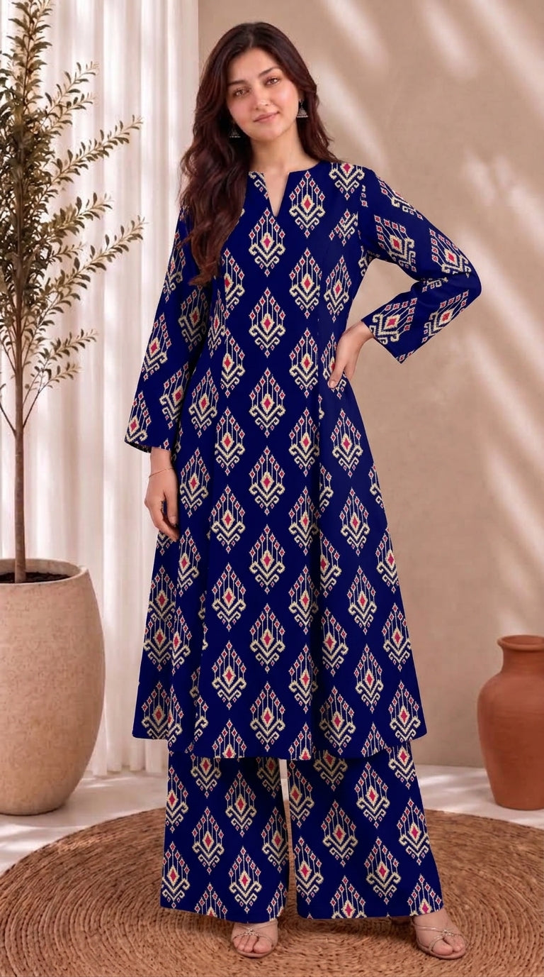 Royal Geometric — Printed Khaddar 2-Piece Suit