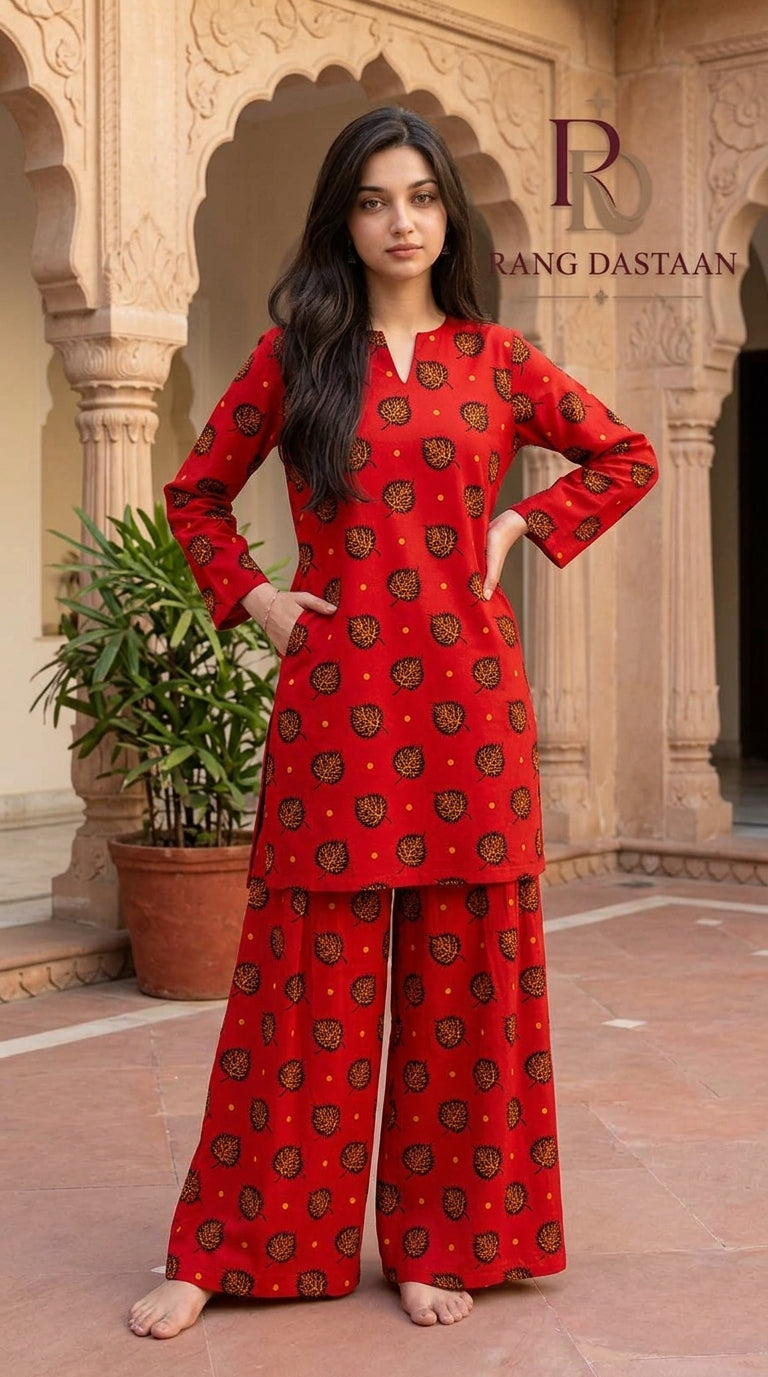Ruby Red Tree — Printed Khaddar 2-Piece Unstitched Suit