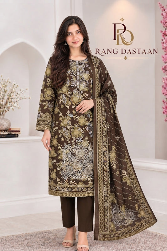 3 PIECE - EMBROIDERED LIGHT KHADDAR SUIT
