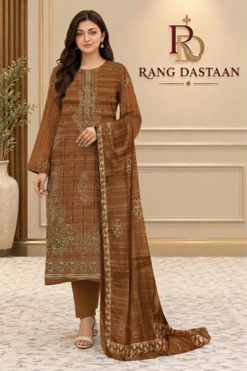 CRYSTAL DHANAK HEAVY EMBROIDERED 3PC SUIT