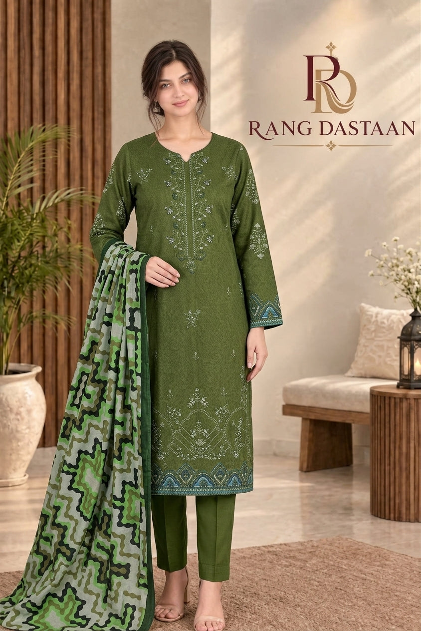 3 PIECE - EMBROIDERED DHANAK SUIT