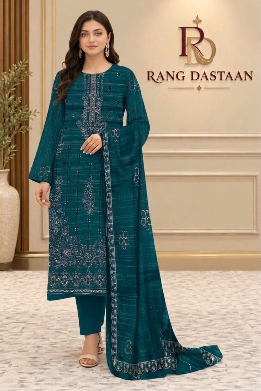 CRYSTAL DHANAK HEAVY EMBROIDERED 3PC SUIT