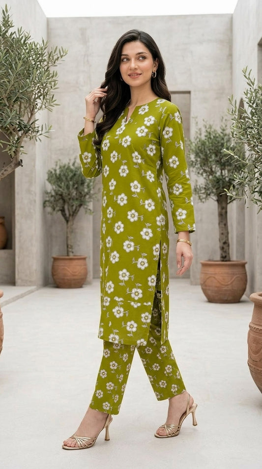 Olive Petal — Printed Lawn 2-Piece Suit