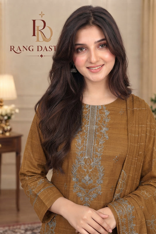 CRYSTAL DHANAK HEAVY EMBROIDERED 3PC SUIT