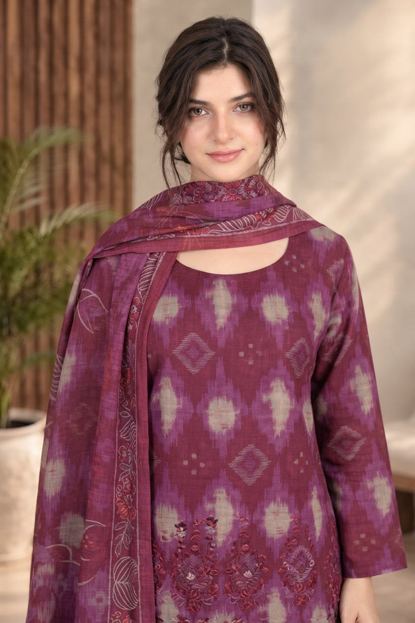 3 PIECE - EMBROIDERED DHANAK SUIT