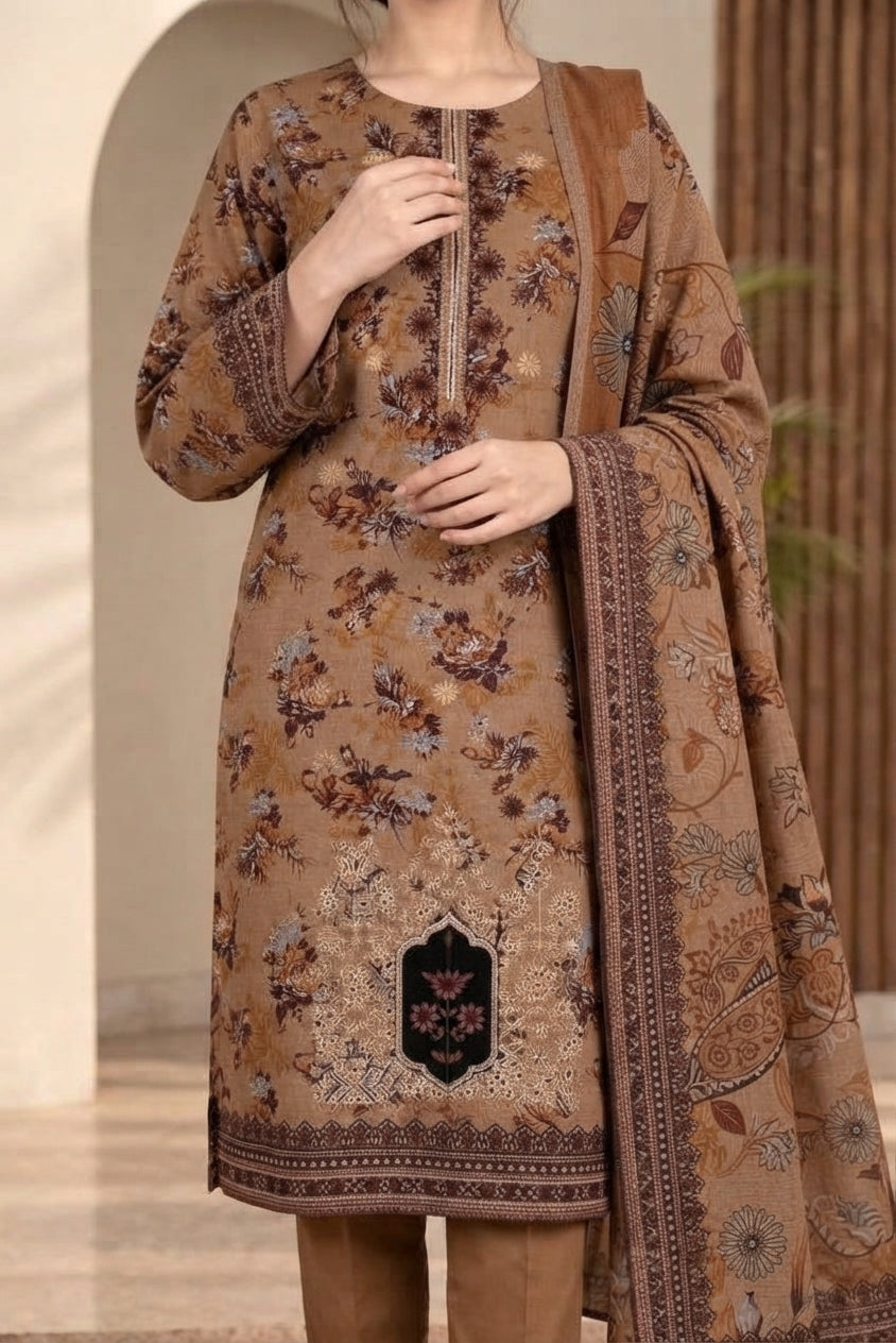 3 PIECE - EMBROIDERED DHANAK SUIT