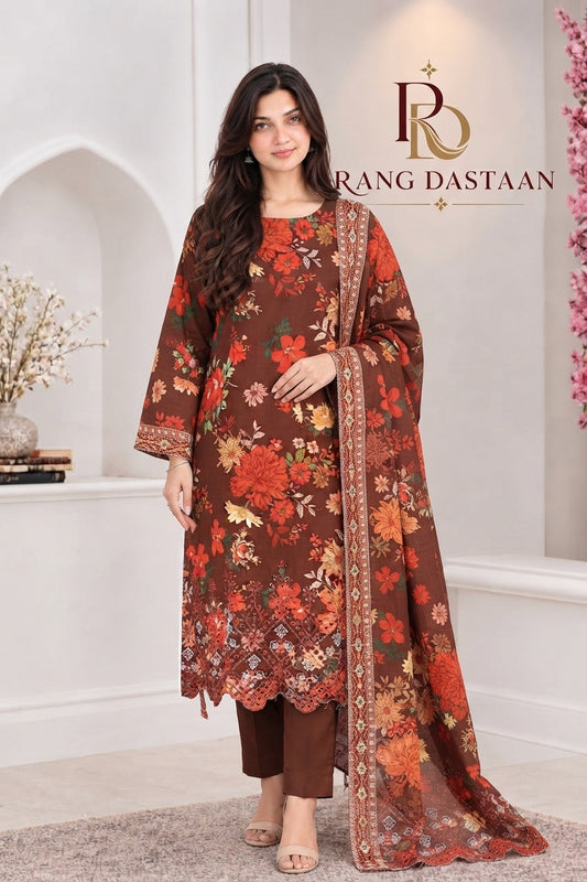 3 PIECE - EMBROIDERED LIGHT KHADDAR SUIT
