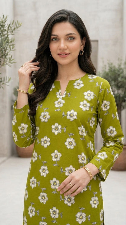 Olive Petal — Printed Lawn 2-Piece Suit