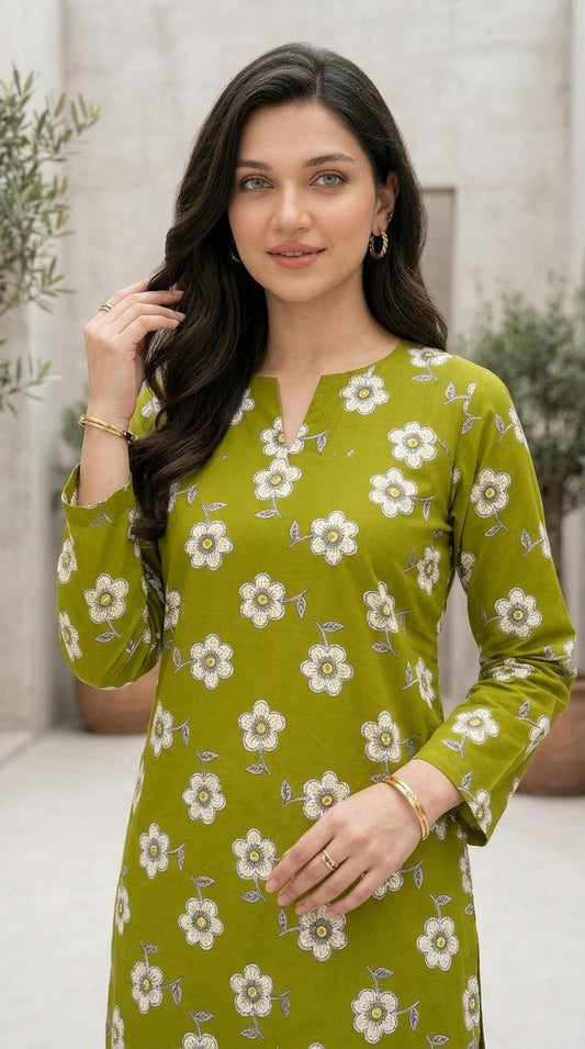 Olive Petal — Printed Lawn 2-Piece Suit